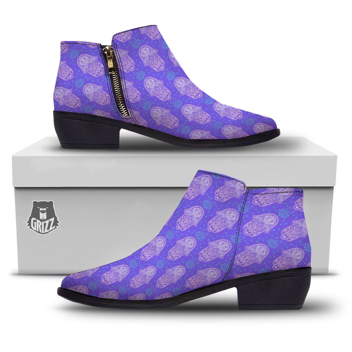 Hamsa Indian Print Pattern Ankle Boots-grizzshop