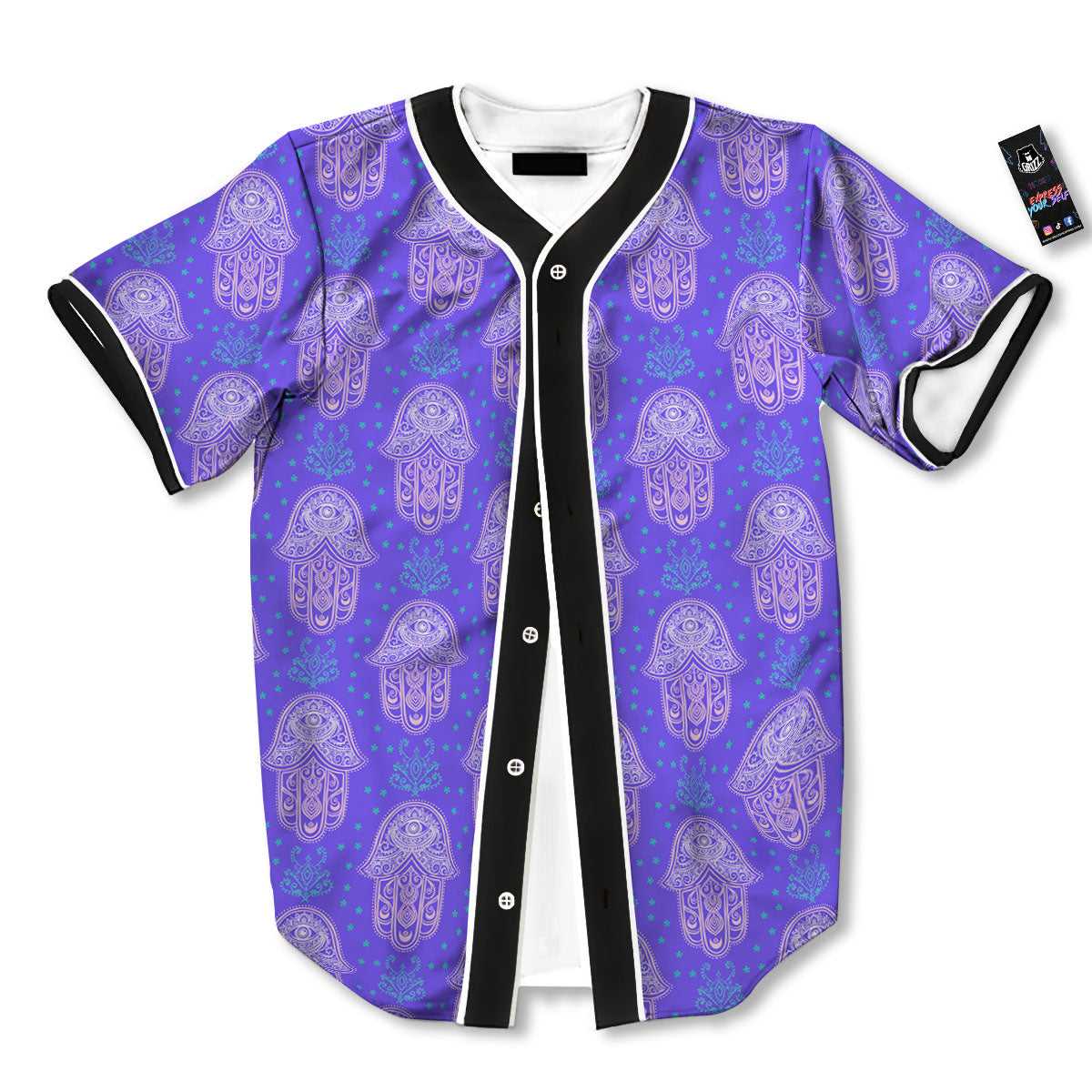 Hamsa Indian Print Pattern Baseball Jersey-grizzshop