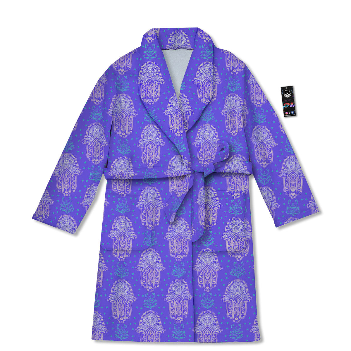 Hamsa Indian Print Pattern Bathrobe-grizzshop
