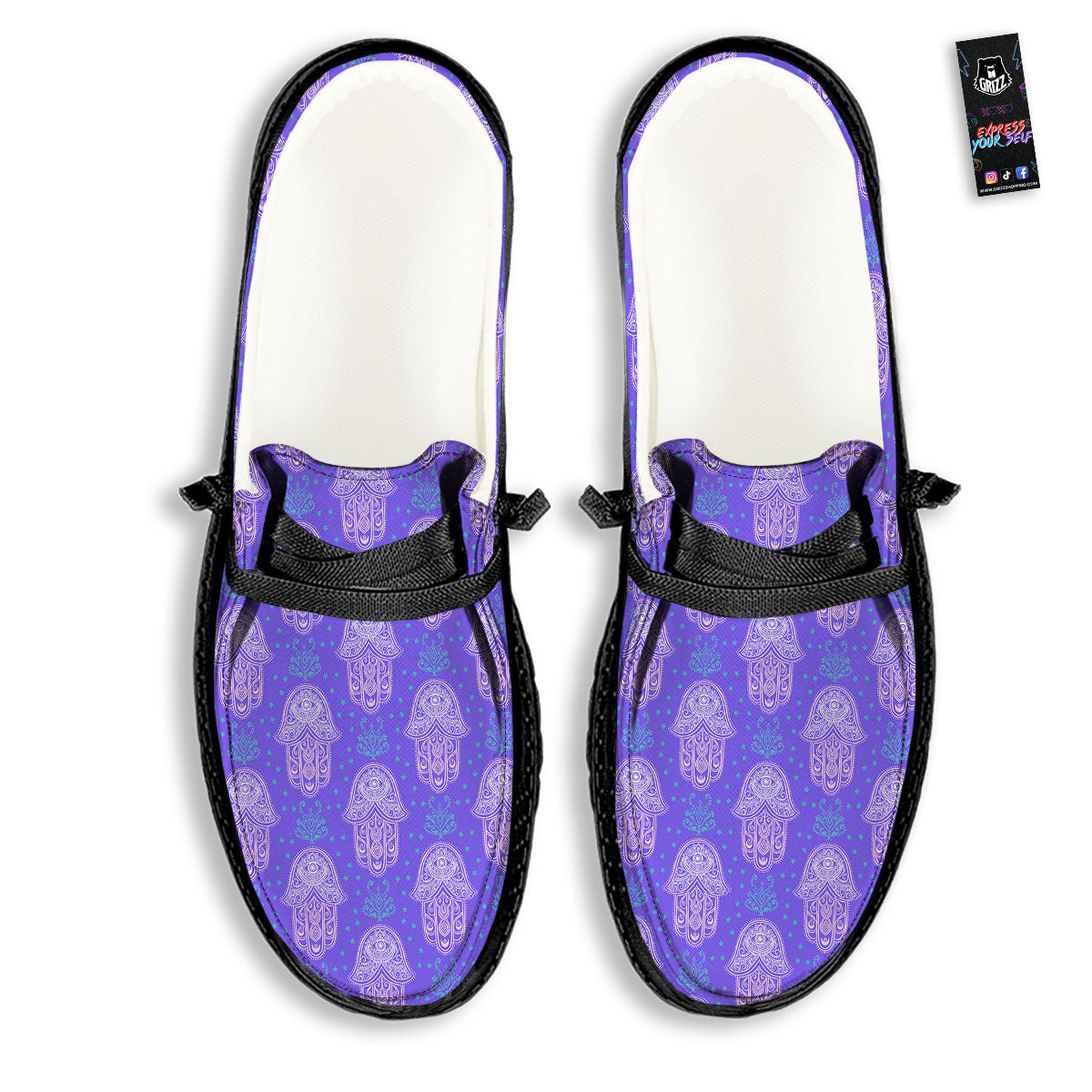 Hamsa Indian Print Pattern Black Loafers-grizzshop