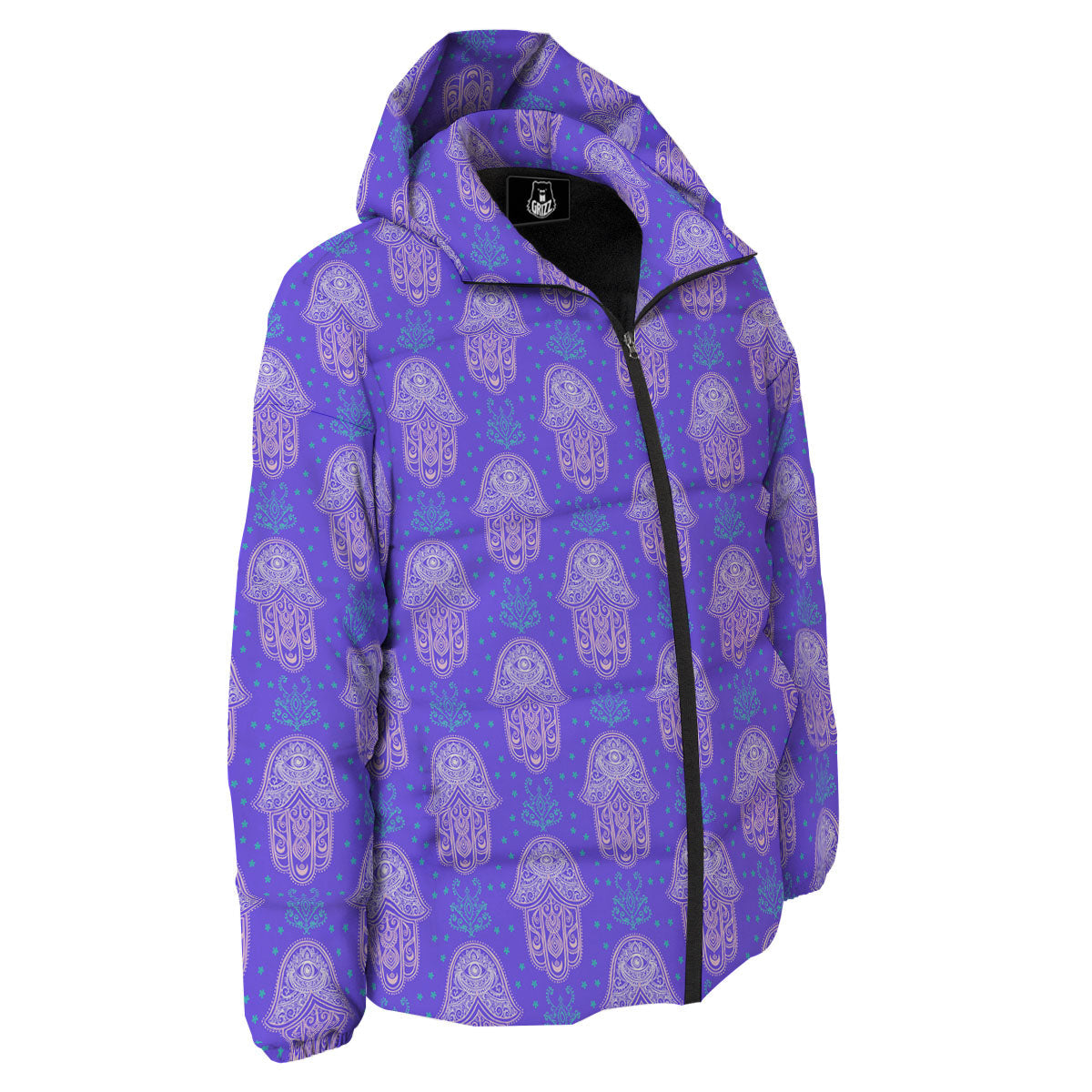 Hamsa Indian Print Pattern Down Jacket-grizzshop