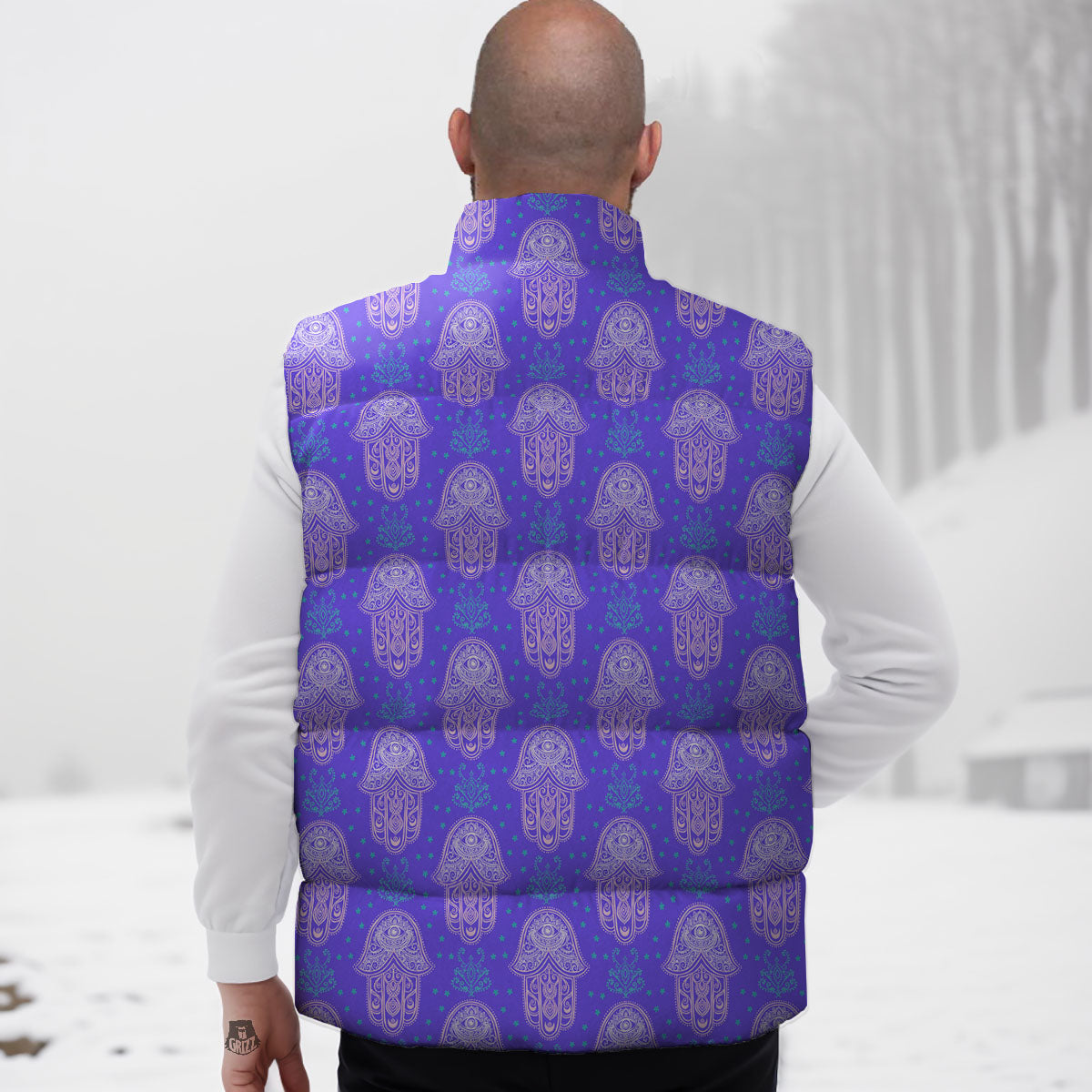 Hamsa Indian Print Pattern Down Vest
