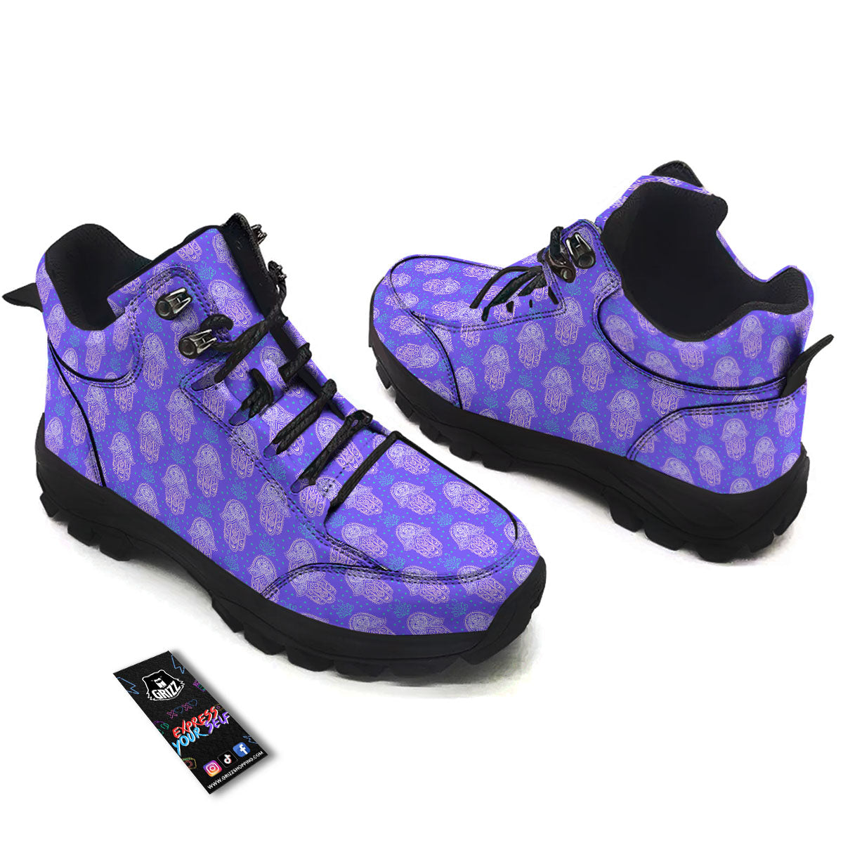 Hamsa Indian Print Pattern Hiking Shoes-grizzshop