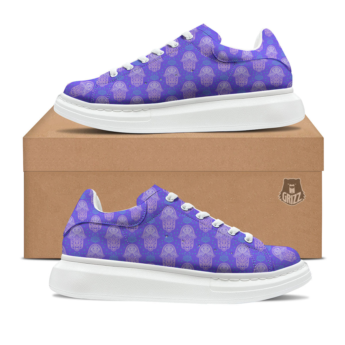 Hamsa Indian Print Pattern Platform Shoes-grizzshop