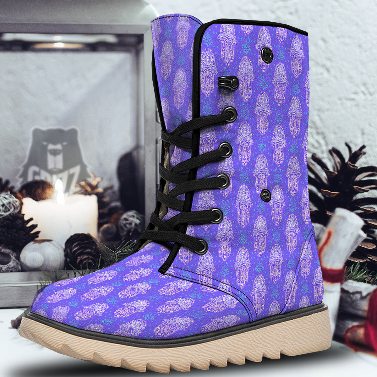 Hamsa Indian Print Pattern Snow Boots-grizzshop