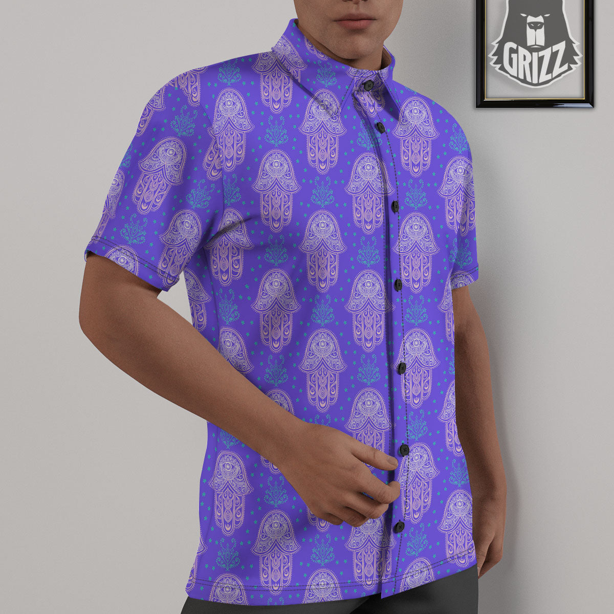 Hamsa Indian Print Pattern Untucked Shirts-grizzshop