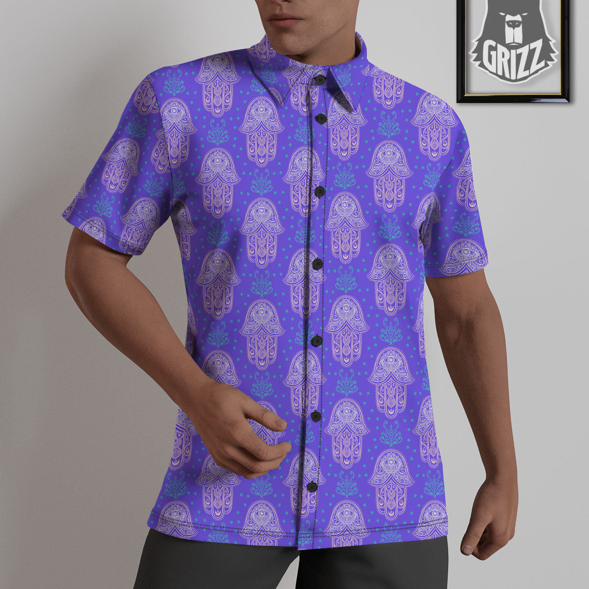 Hamsa Indian Print Pattern Untucked Shirts-grizzshop