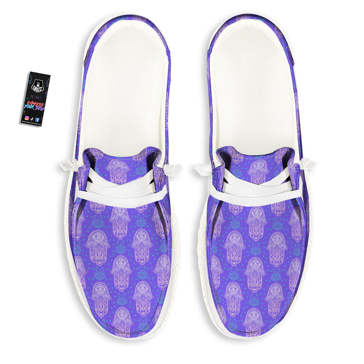 Hamsa Indian Print Pattern White Loafers-grizzshop