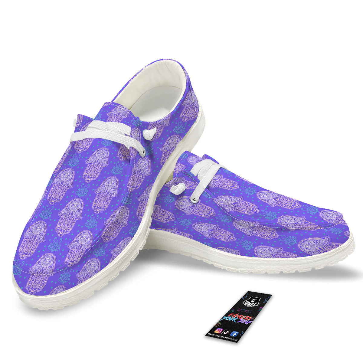 Hamsa Indian Print Pattern White Loafers-grizzshop