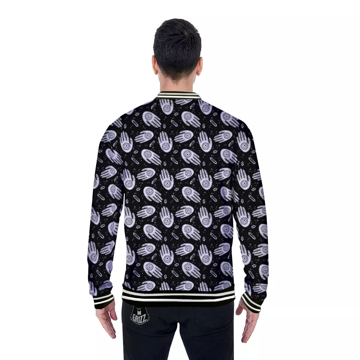 Hamsa Symbol Print Pattern Baseball Jacket-grizzshop