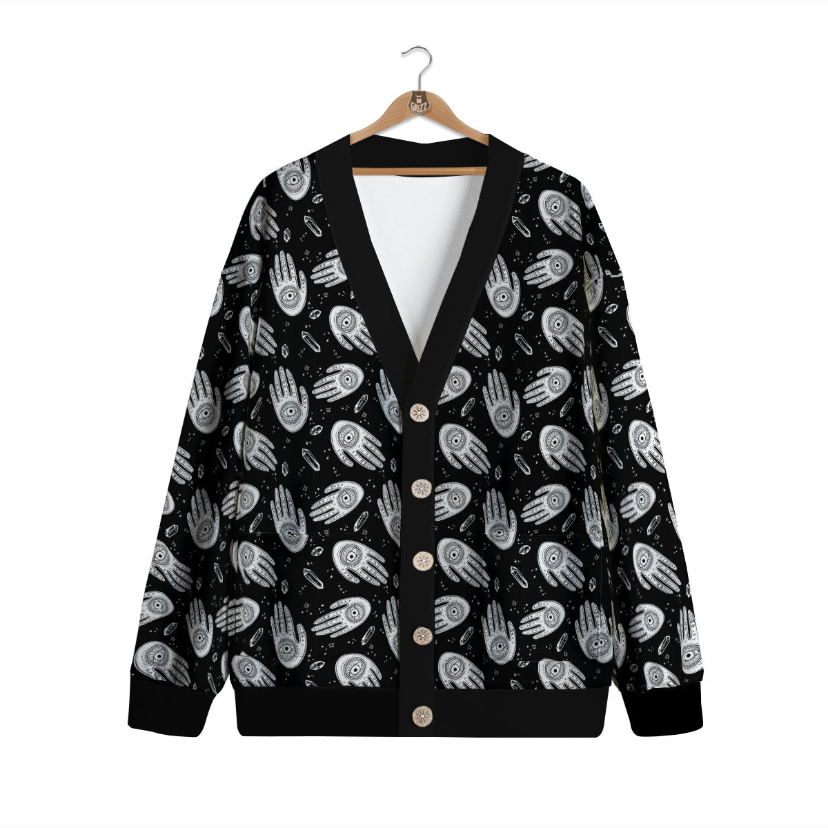 Hamsa Symbol Print Pattern Cardigan-grizzshop
