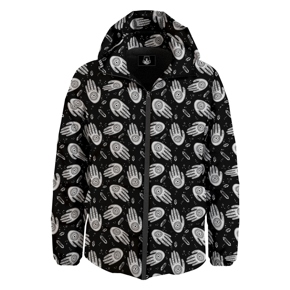 Hamsa Symbol Print Pattern Down Jacket-grizzshop