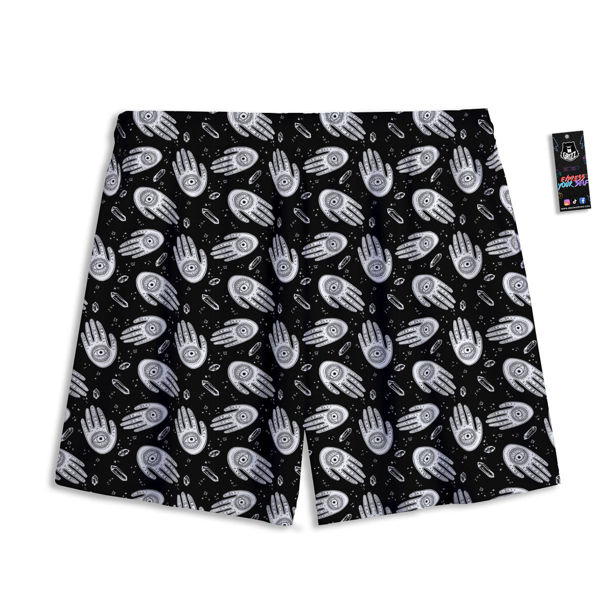 Hamsa Symbol Print Pattern Mesh Shorts