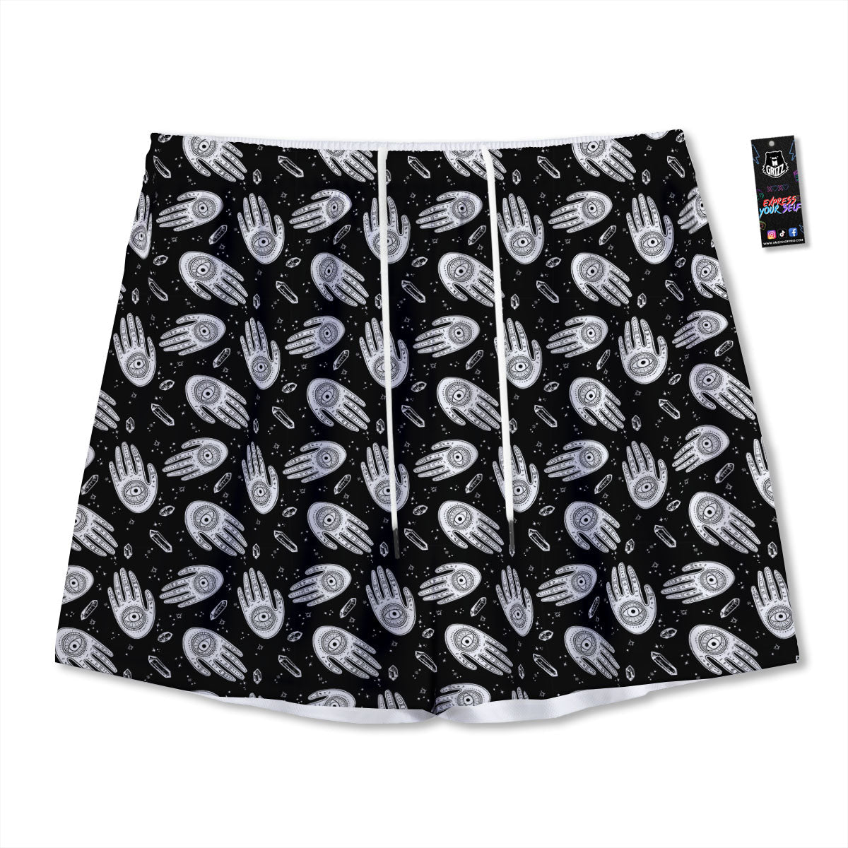 Hamsa Symbol Print Pattern Mesh Shorts
