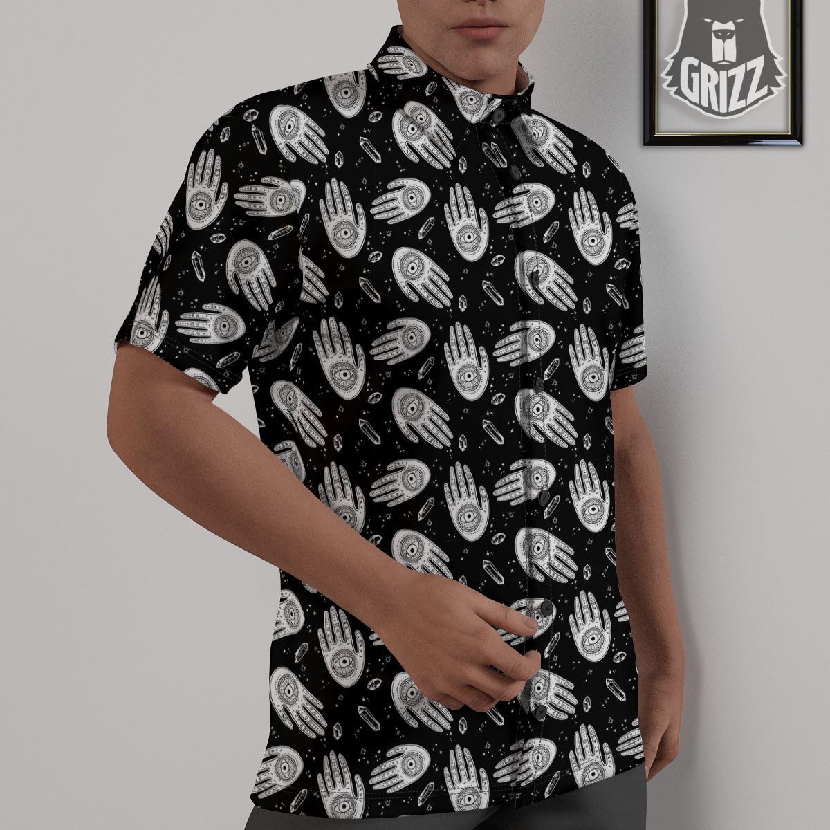 Hamsa Symbol Print Pattern Untucked Shirts-grizzshop