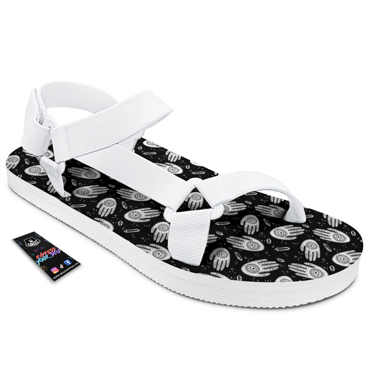 Hamsa Symbol Print Pattern White Open Toe Sandals-grizzshop