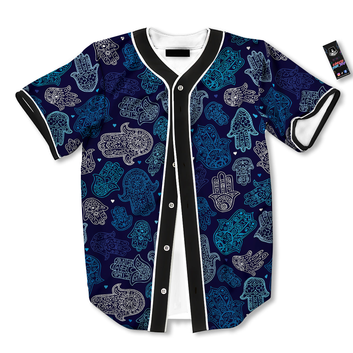 Hamsa Turquoise Print Pattern Baseball Jersey-grizzshop