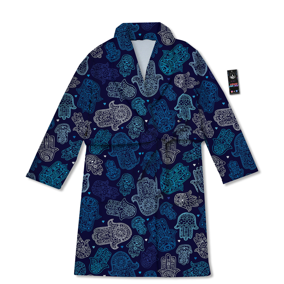 Hamsa Turquoise Print Pattern Bathrobe-grizzshop