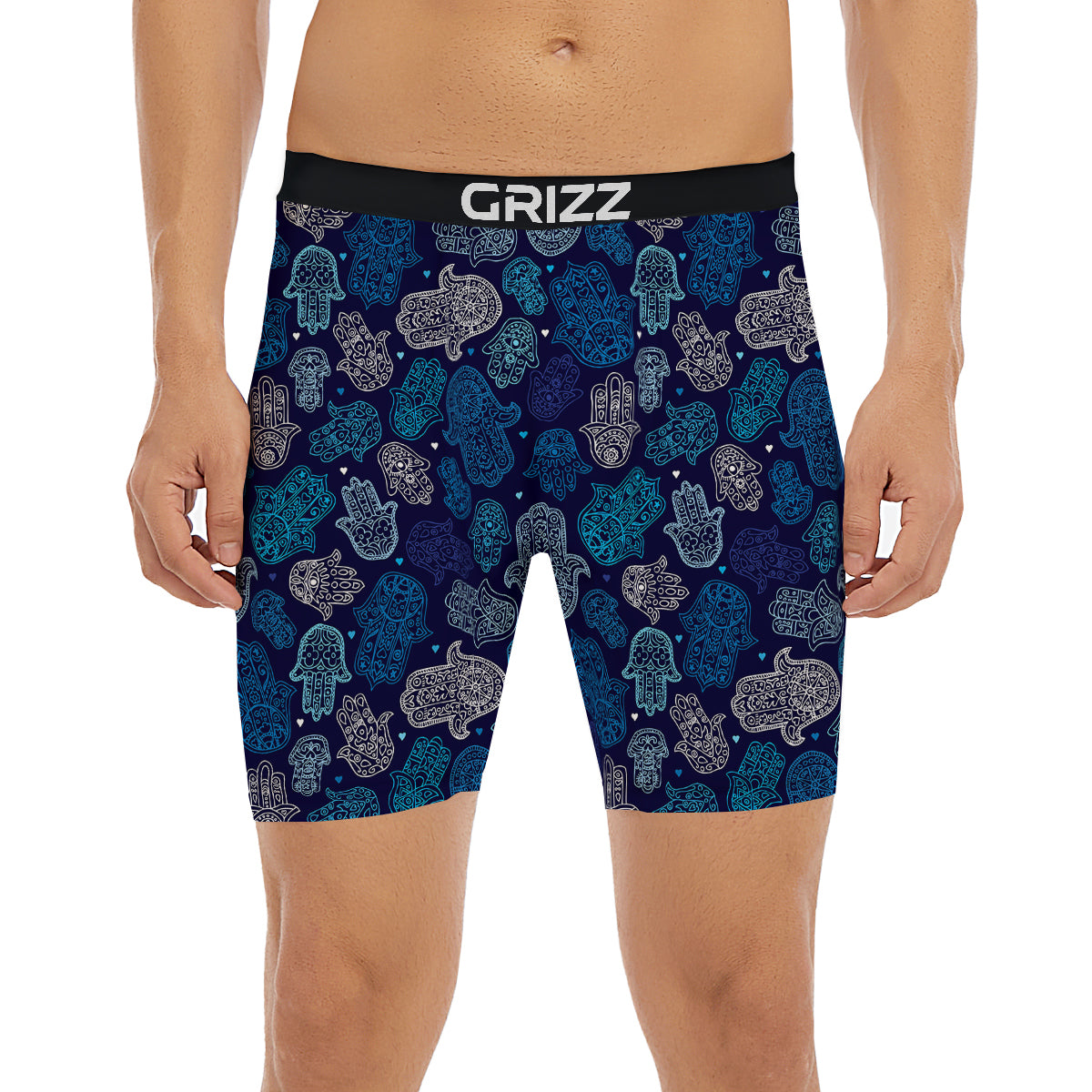 Hamsa Turquoise Print Pattern Boxer Briefs-grizzshop