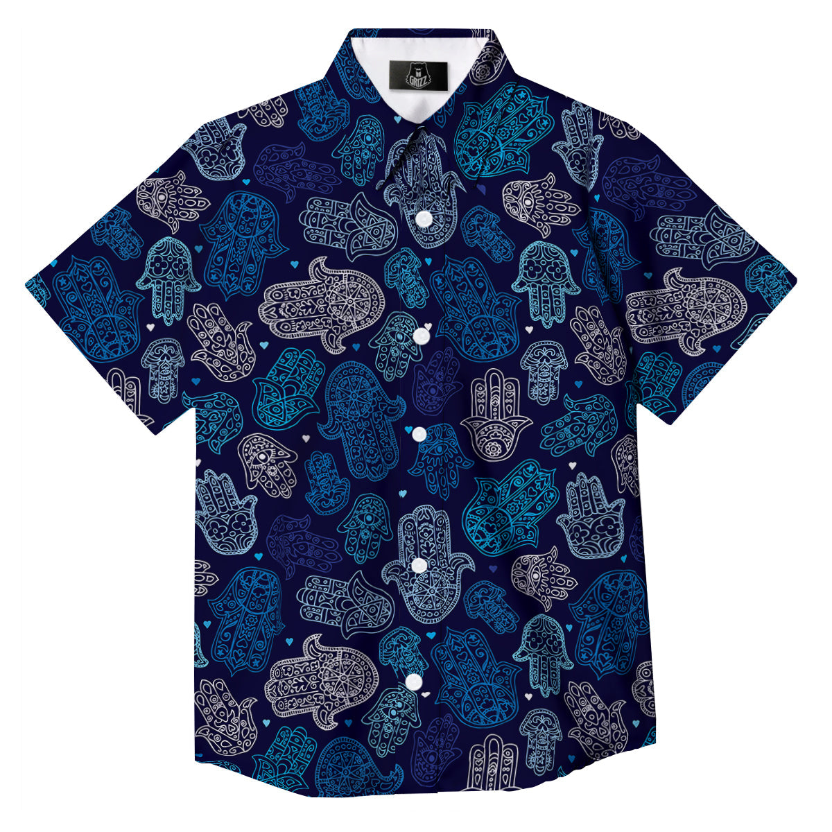 Hamsa Turquoise Print Pattern Button Up Shirt-grizzshop