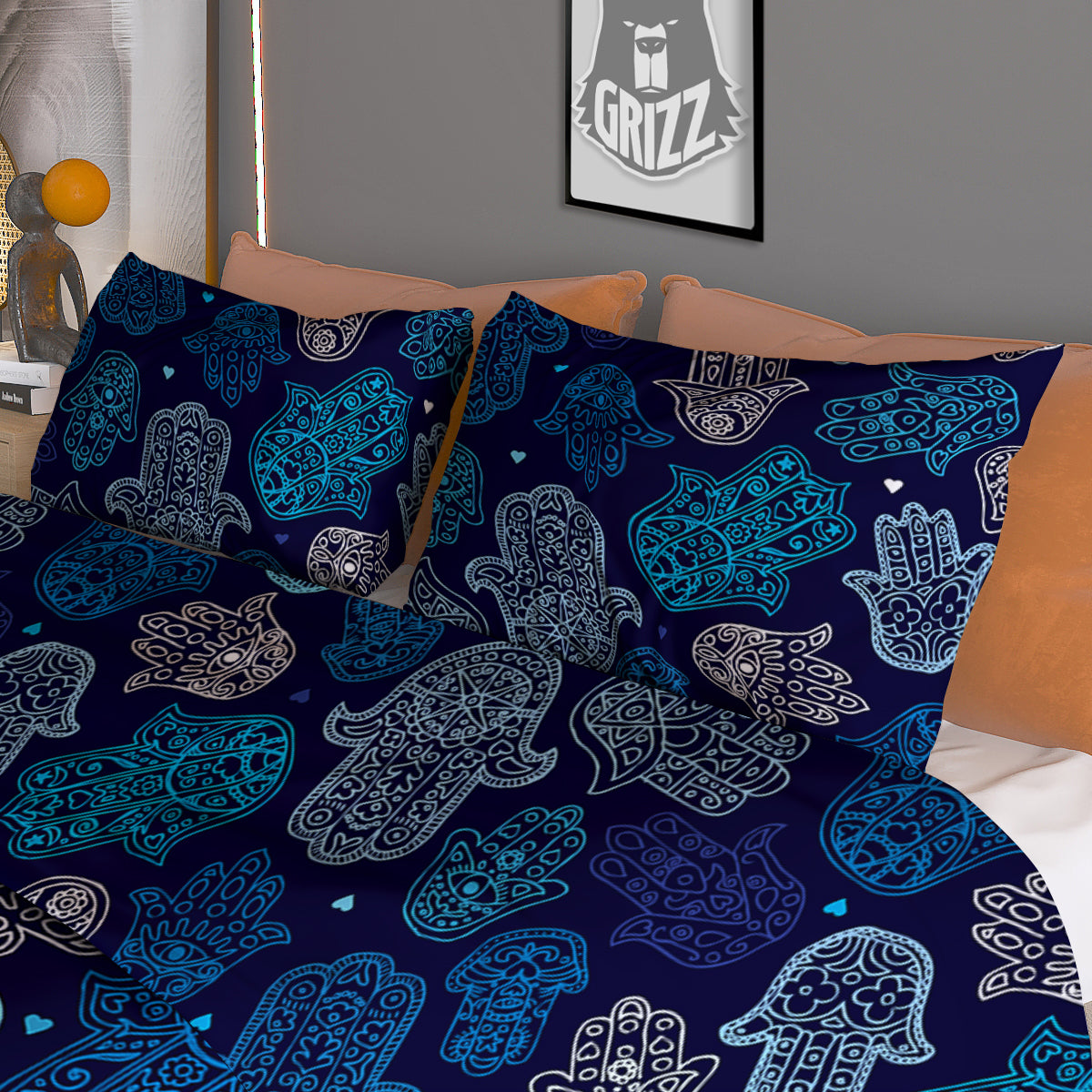 Hamsa Turquoise Print Pattern Duvet Cover Bedding Set