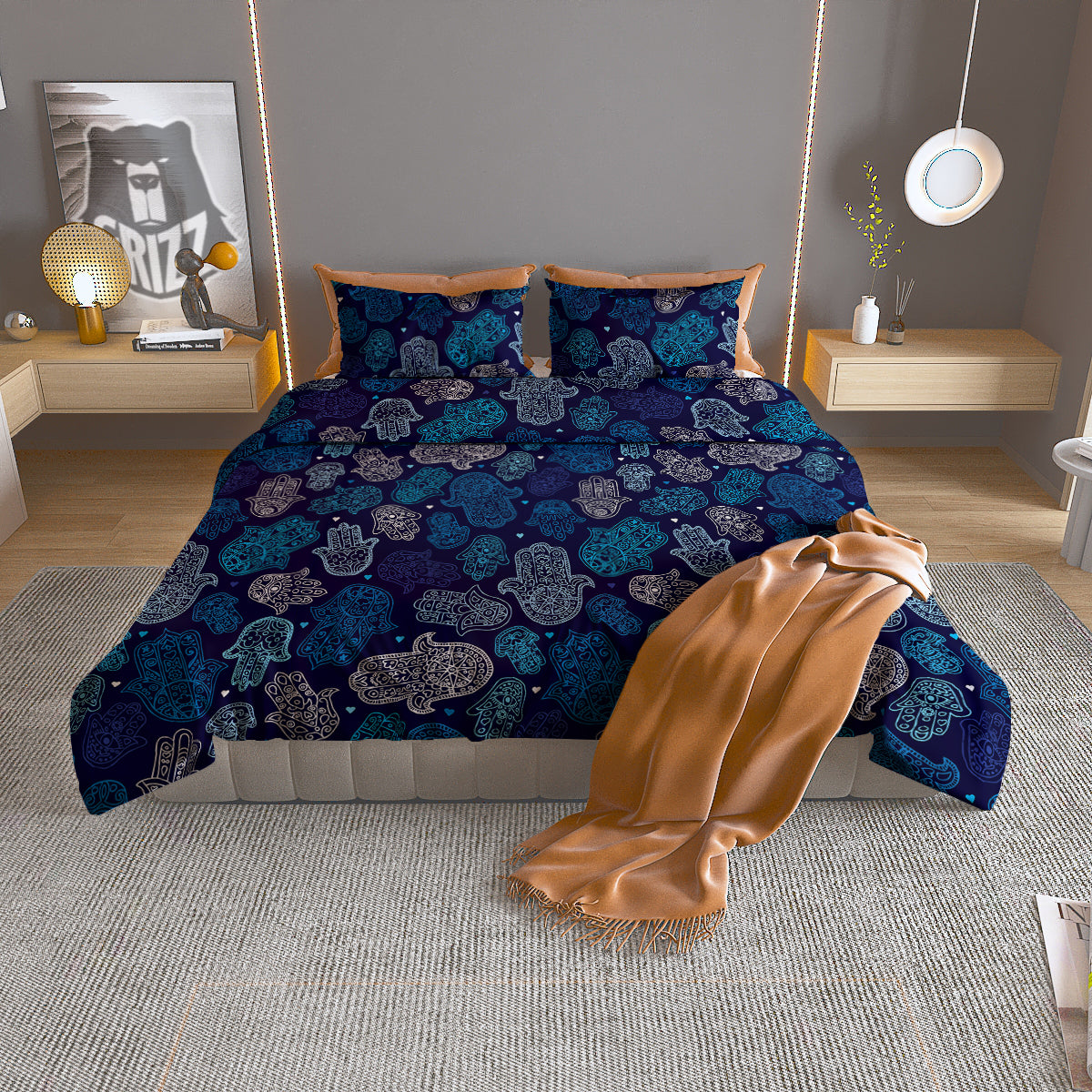 Hamsa Turquoise Print Pattern Duvet Cover Bedding Set