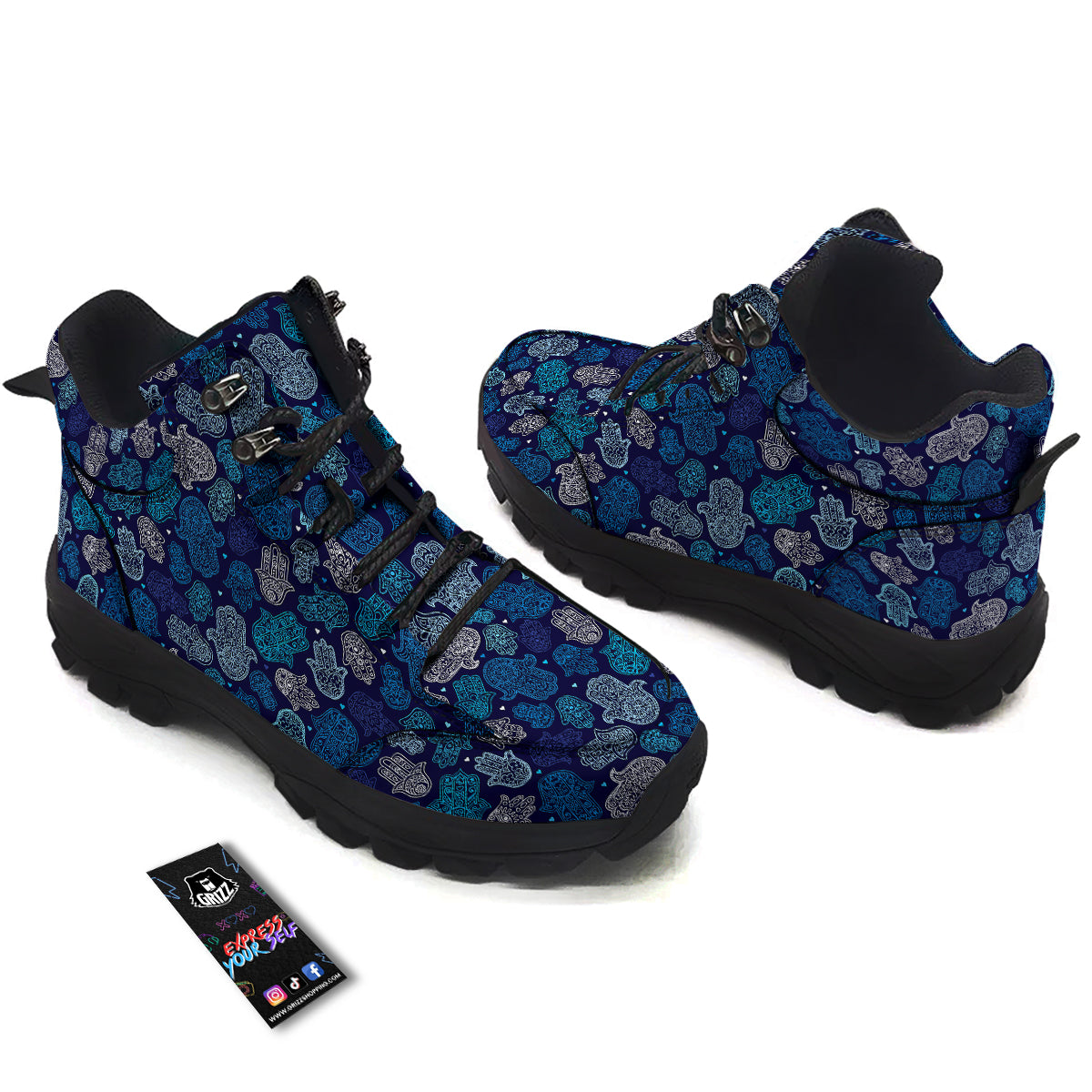 Hamsa Turquoise Print Pattern Hiking Shoes-grizzshop