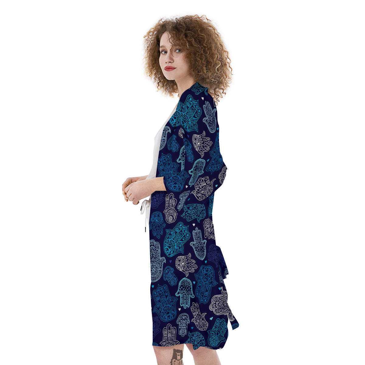 Hamsa Turquoise Print Pattern Kimono-grizzshop