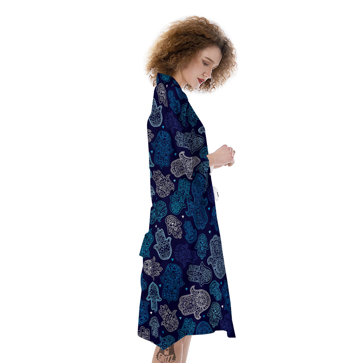 Hamsa Turquoise Print Pattern Kimono-grizzshop