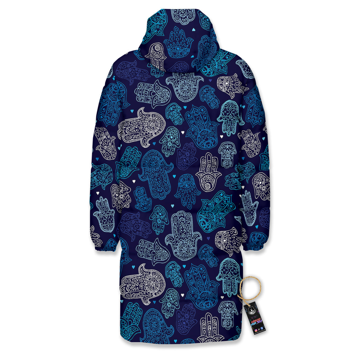 Hamsa Turquoise Print Pattern Long Down Jacket-grizzshop
