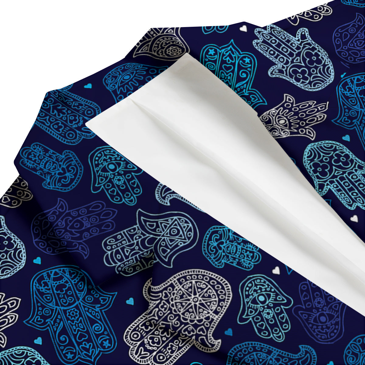 Hamsa Turquoise Print Pattern Men's Blazer-grizzshop