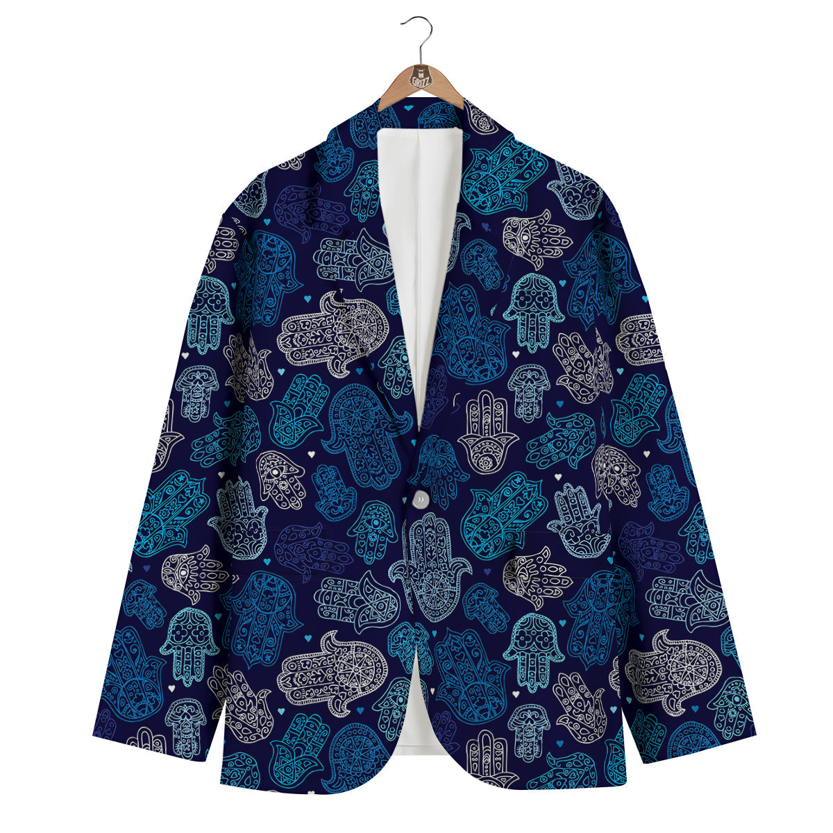 Hamsa Turquoise Print Pattern Men's Blazer-grizzshop