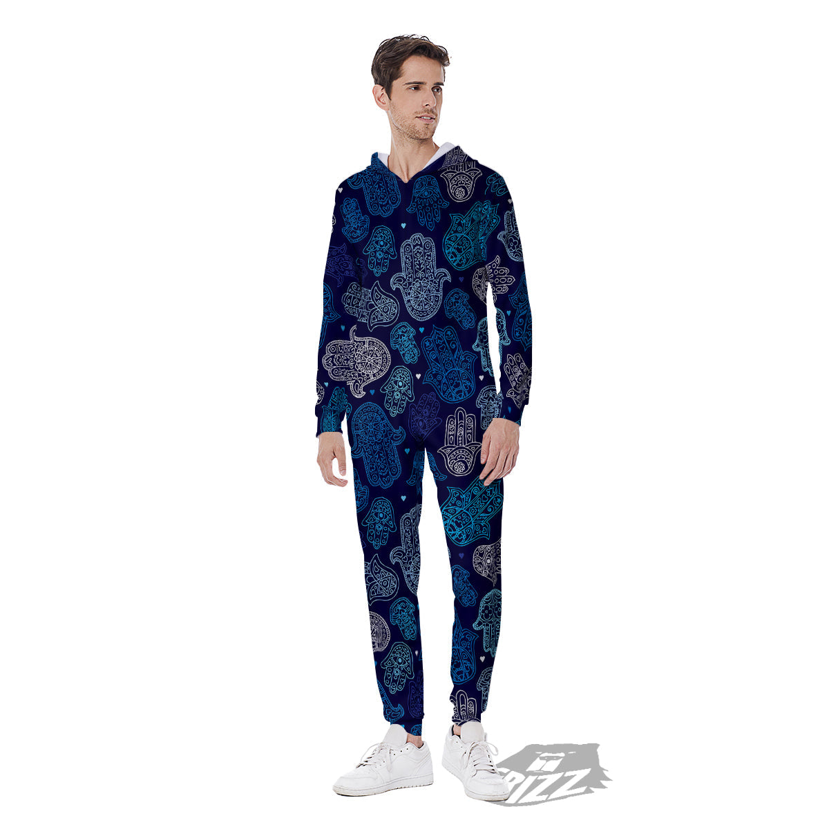 Hamsa Turquoise Print Pattern Men's Jumpsuit-grizzshop