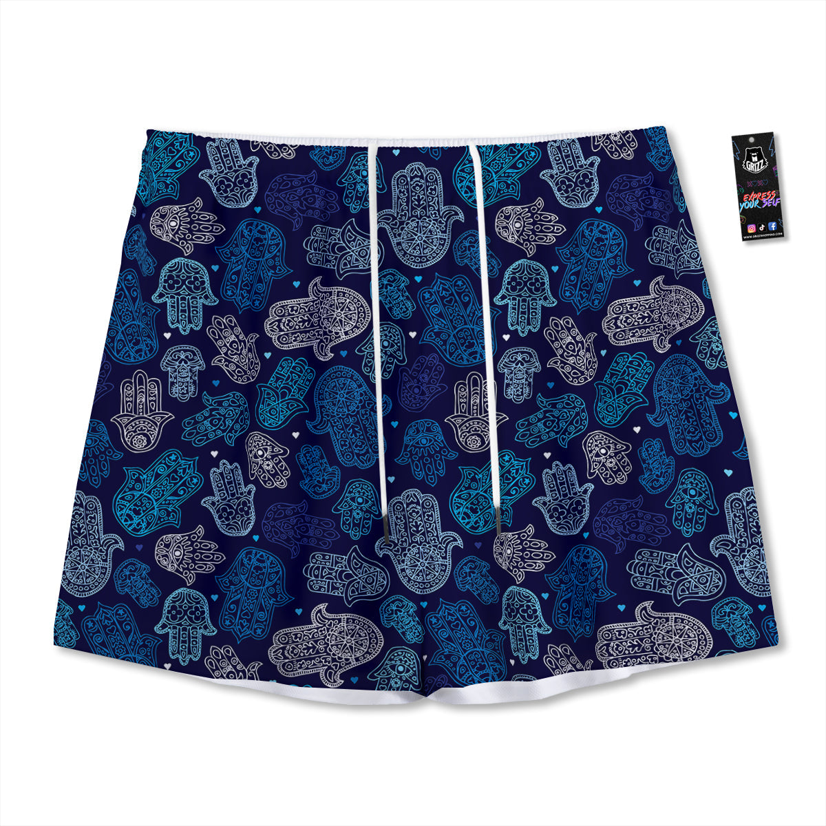 Hamsa Turquoise Print Pattern Mesh Shorts