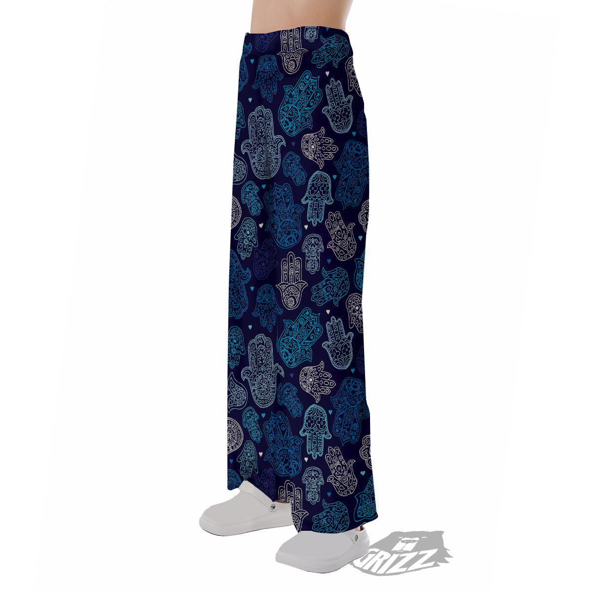 Hamsa Turquoise Print Pattern Pajama Pants-grizzshop