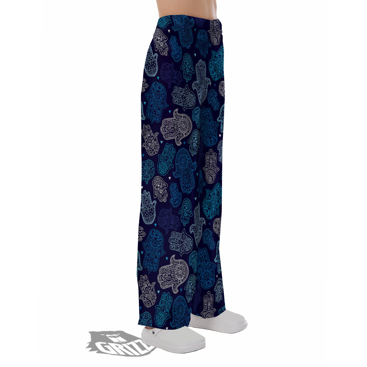 Hamsa Turquoise Print Pattern Pajama Pants-grizzshop