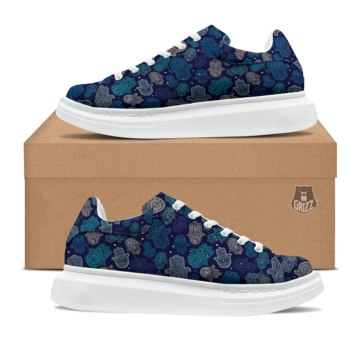 Hamsa Turquoise Print Pattern Platform Shoes-grizzshop