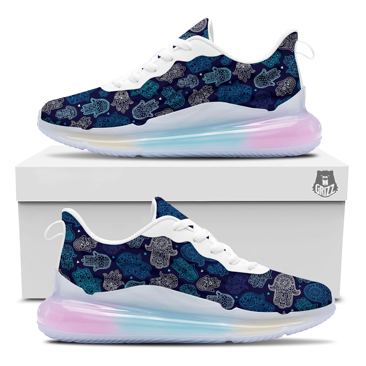 Hamsa Turquoise Print Pattern Running Sneakers-grizzshop