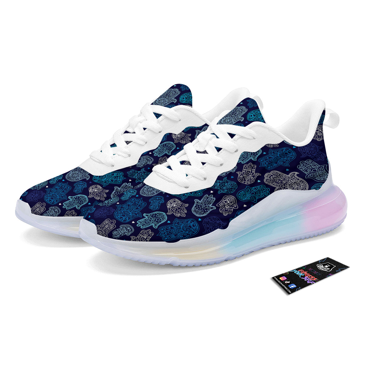 Hamsa Turquoise Print Pattern Running Sneakers-grizzshop