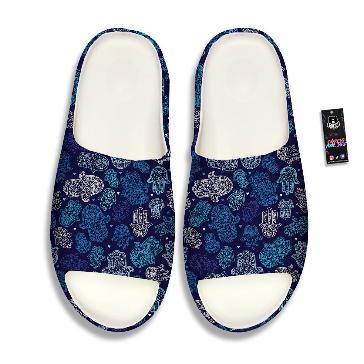 Hamsa Turquoise Print Pattern Sandals-grizzshop