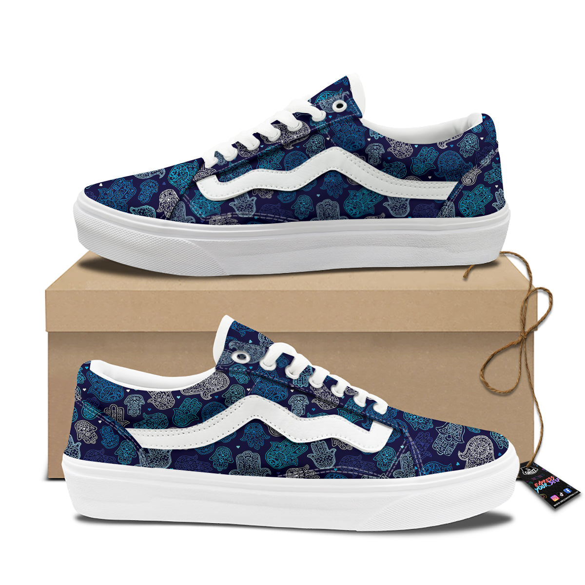 Hamsa Turquoise Print Pattern Skate Shoes-grizzshop