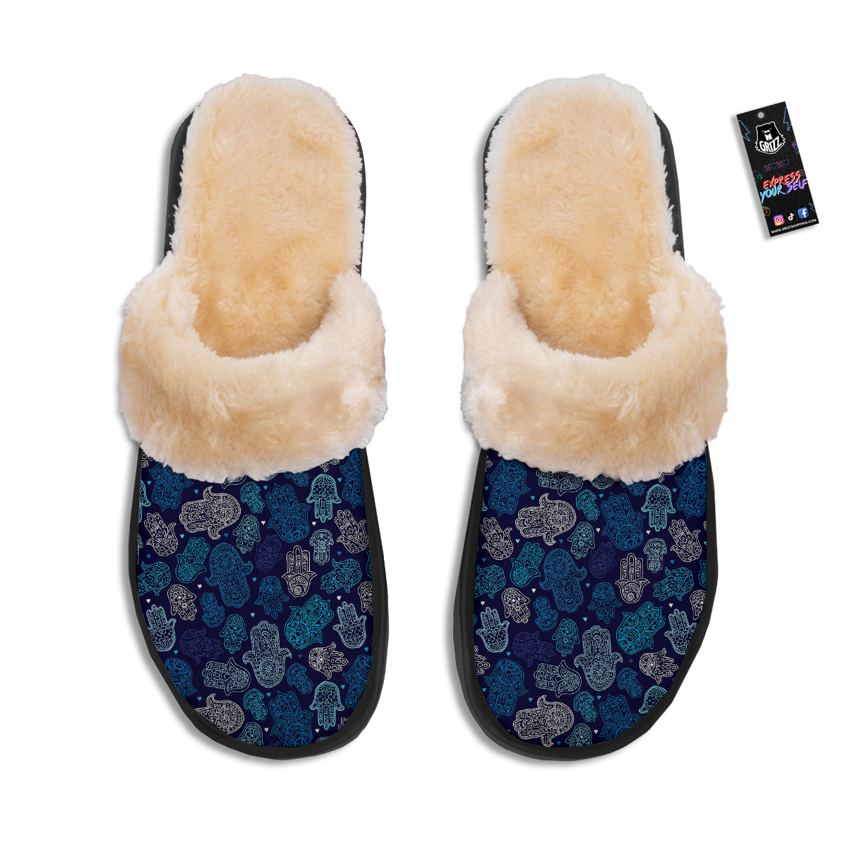 Hamsa Turquoise Print Pattern Slippers-grizzshop