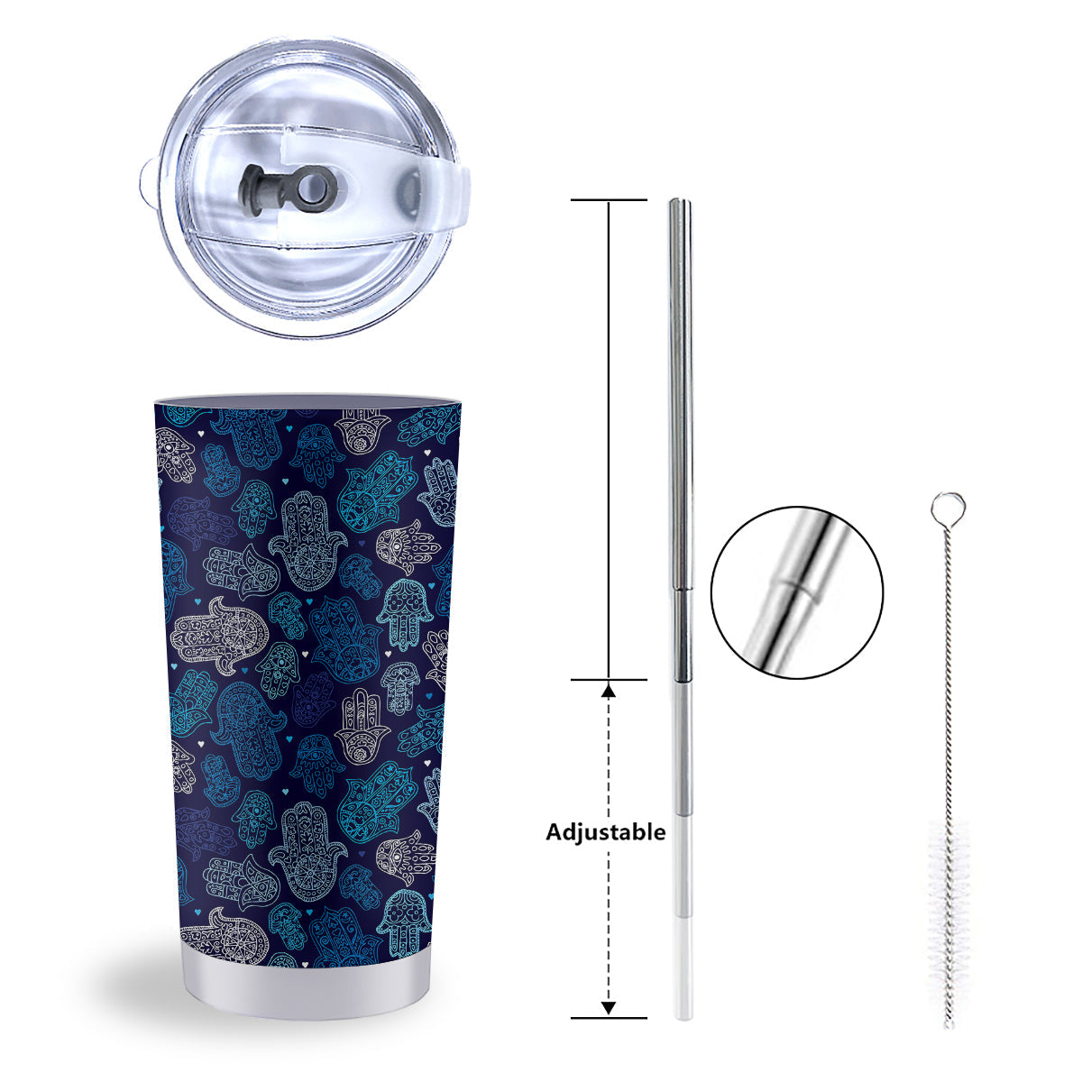 Hamsa Turquoise Print Pattern Tumbler-grizzshop