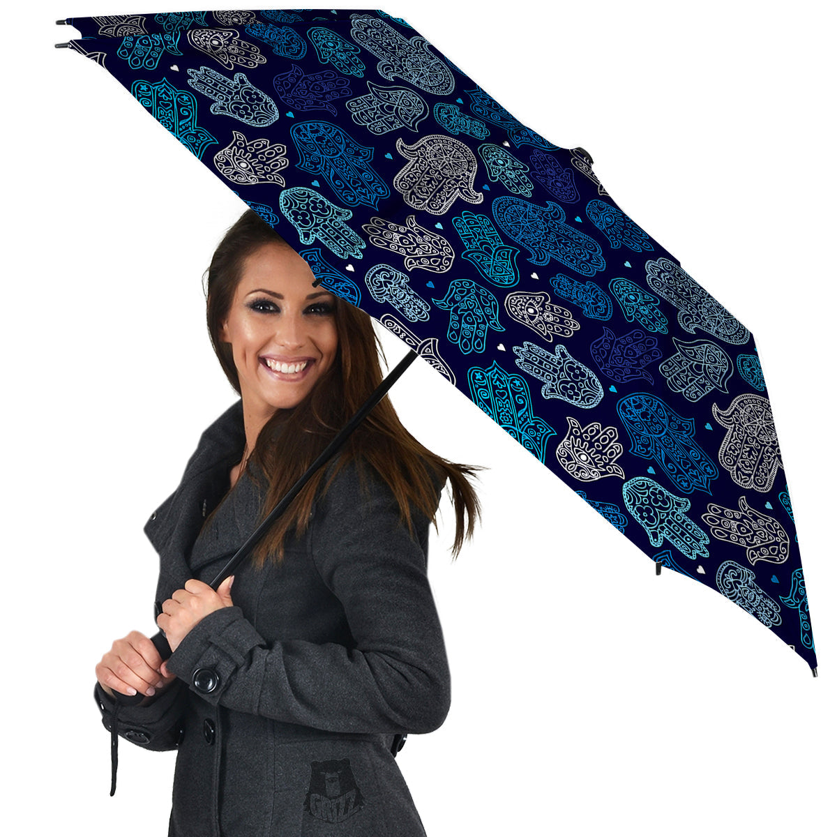 Hamsa Turquoise Print Pattern Umbrella-grizzshop