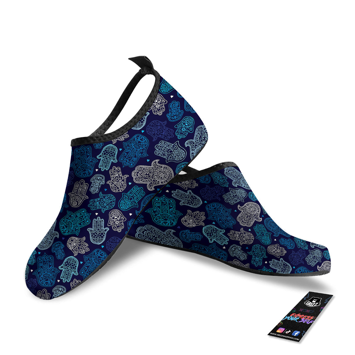 Hamsa Turquoise Print Pattern Water Shoes-grizzshop