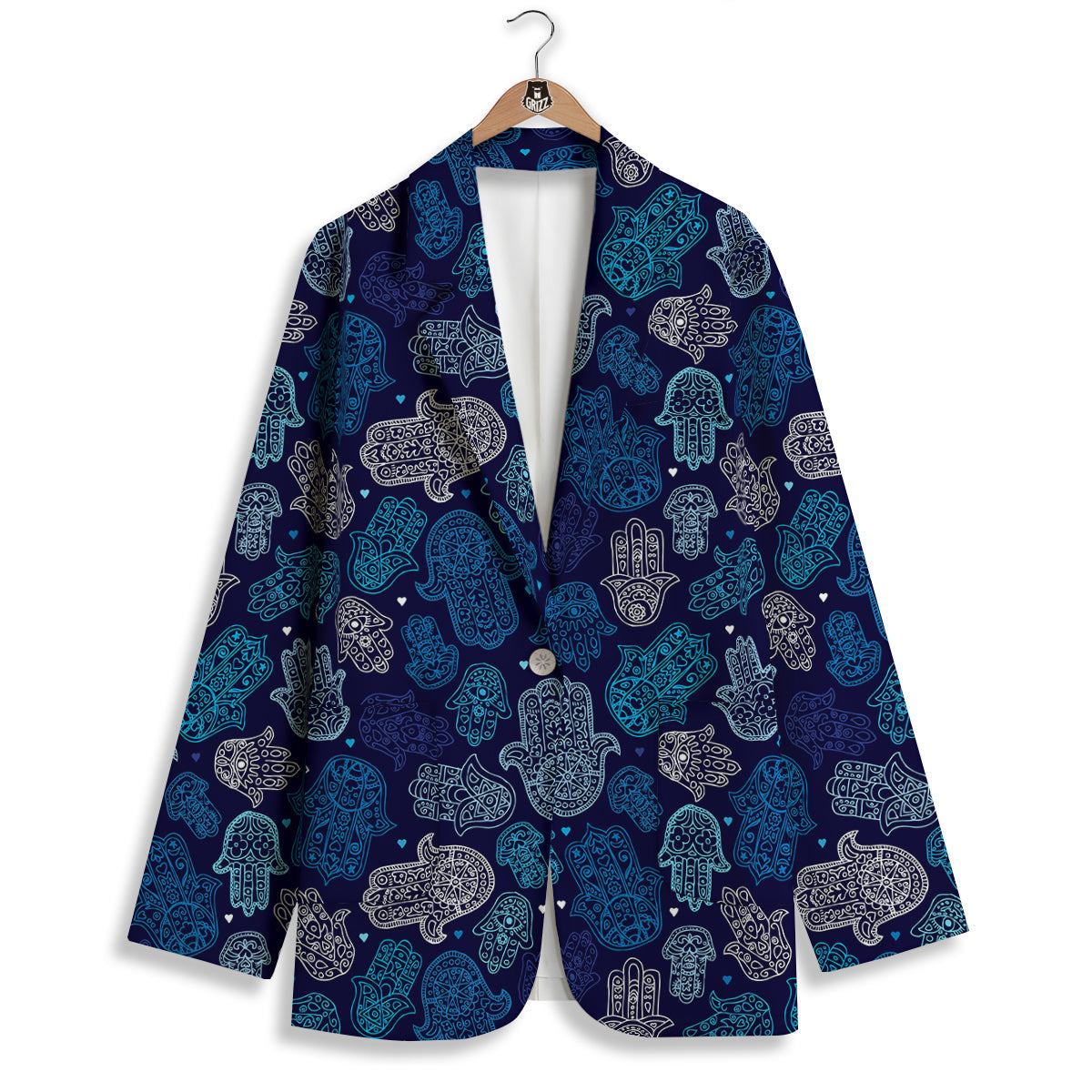 Hamsa Turquoise Print Pattern Women's Blazer-grizzshop