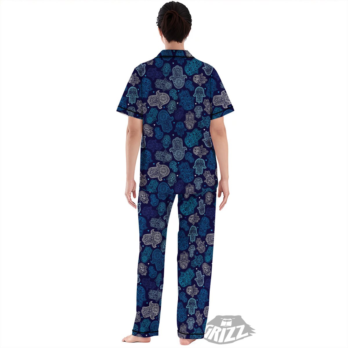 Hamsa Turquoise Print Pattern Women's Pajamas Set-grizzshop