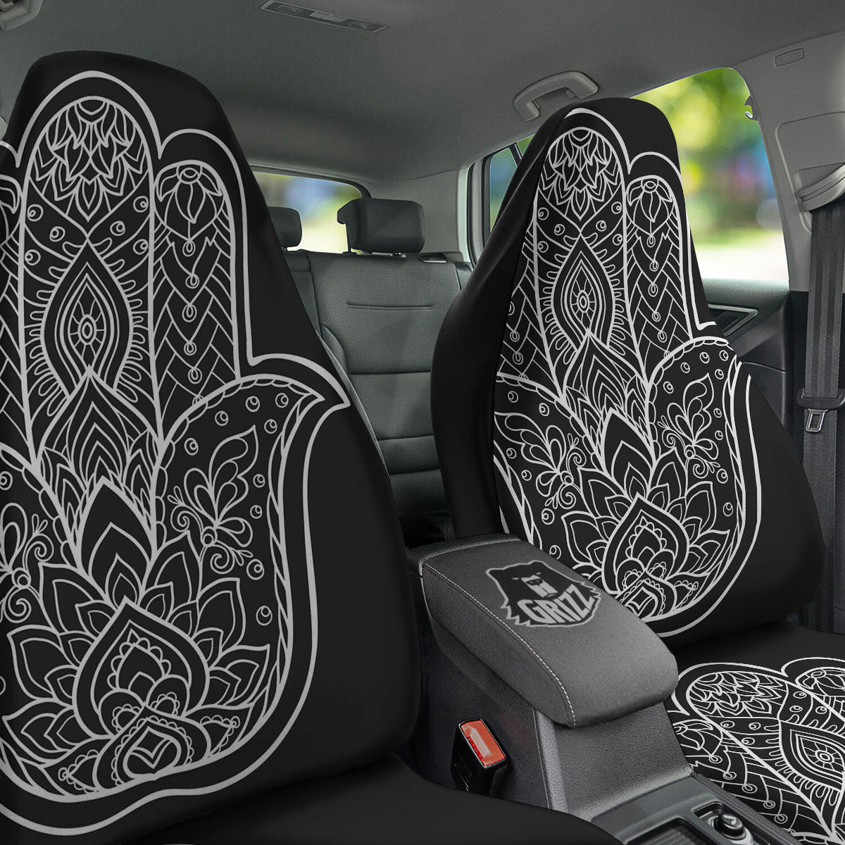 Hamsa White And Black Print Car Seat Covers-grizzshop