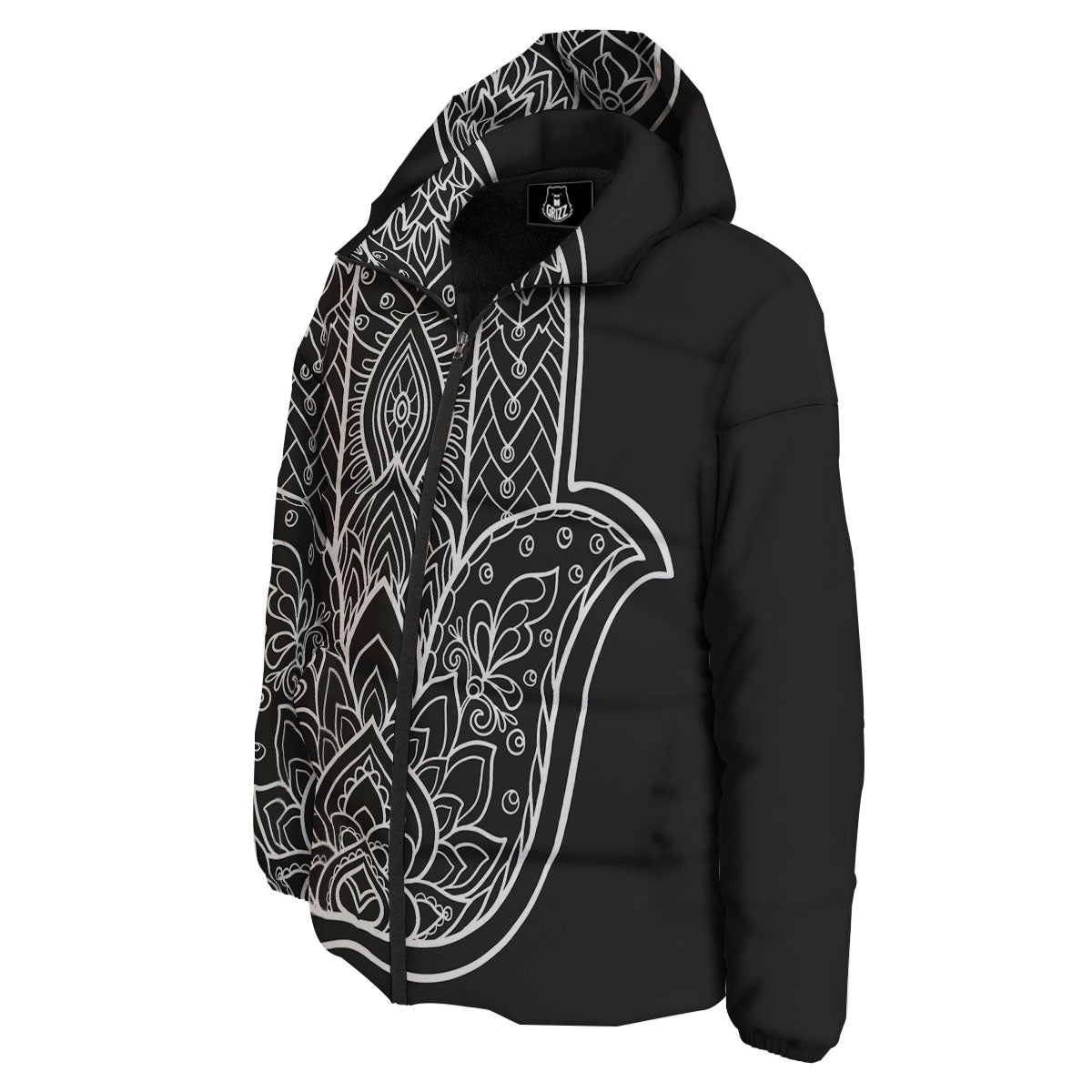 Hamsa White And Black Print Down Jacket-grizzshop