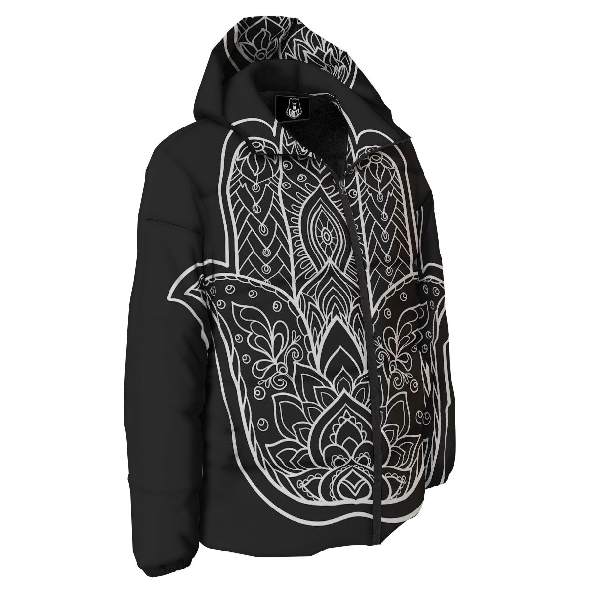 Hamsa White And Black Print Down Jacket-grizzshop